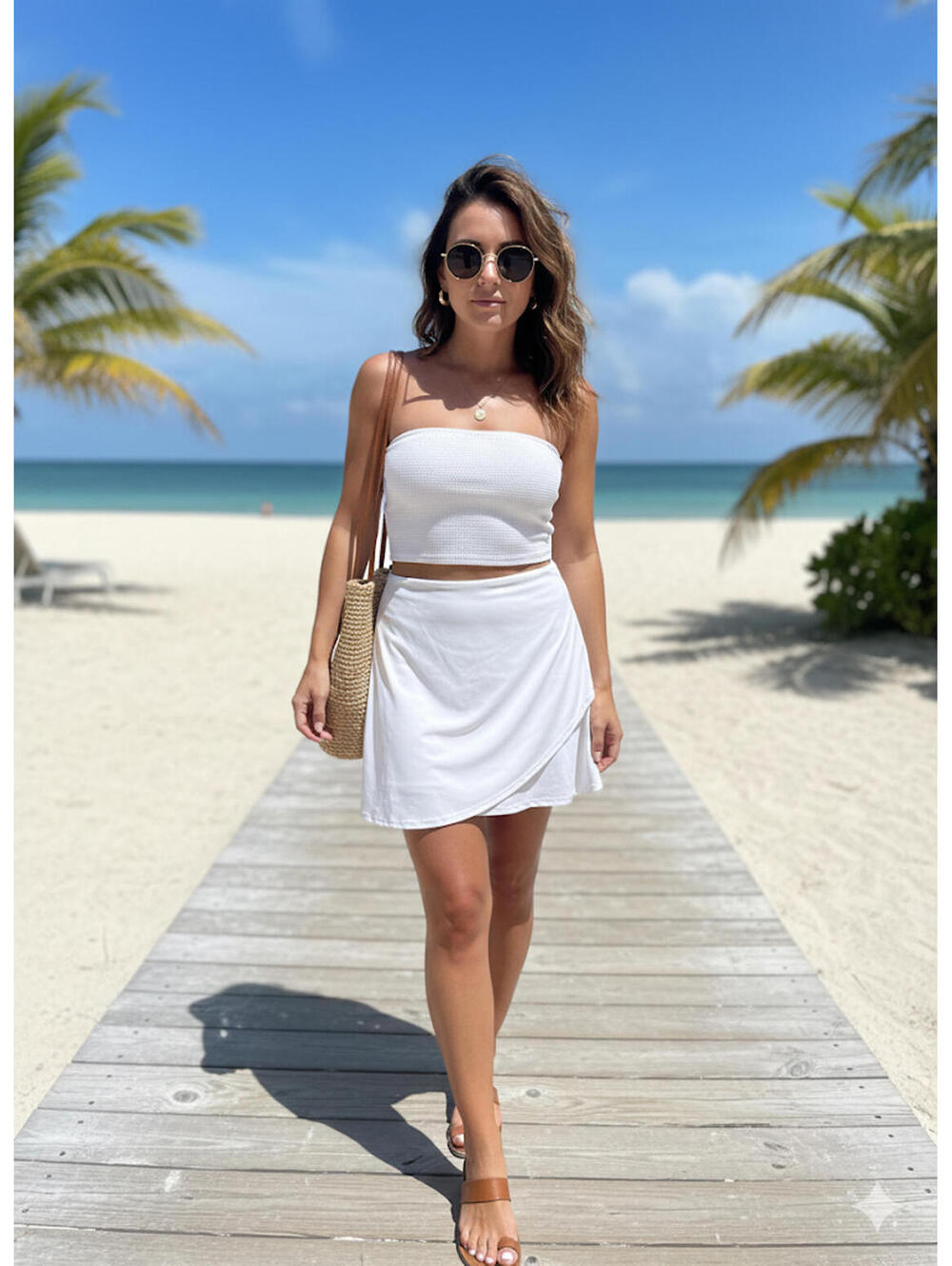 Two-Piece White Crop Top and Skirt Set EUC XL